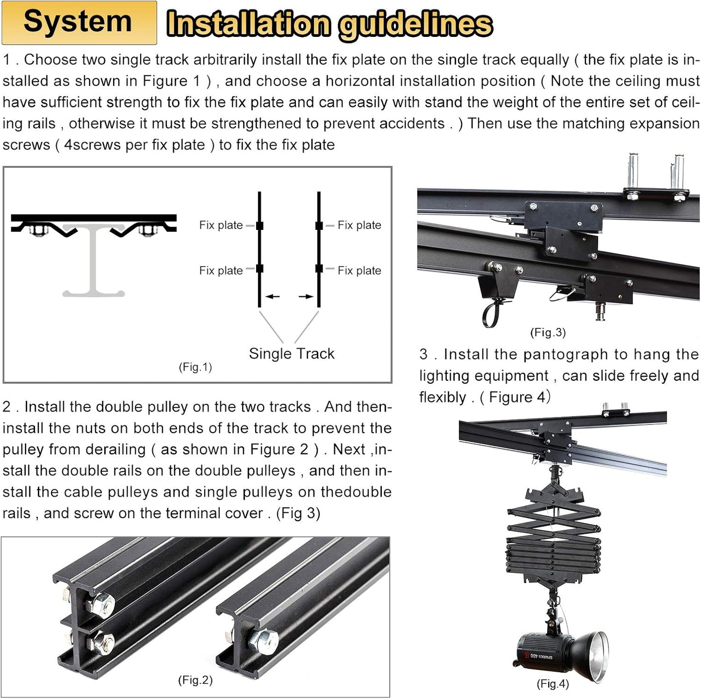 DATOUBOSS 158" x197" Studio Ceiling Rail System Pantograph Photography 4.0Mx5.0M Studio Rail Lighting System Pantograph Studio Arm 43-200CM Studio Ceiling Rail System Photography (4.0x5.0M-A1)