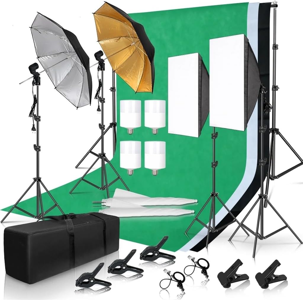 Photography Photo Studio Softbox Lighting Kit with 2x3M Backdrop Frame 4 Pcs 2M Tripod Stand