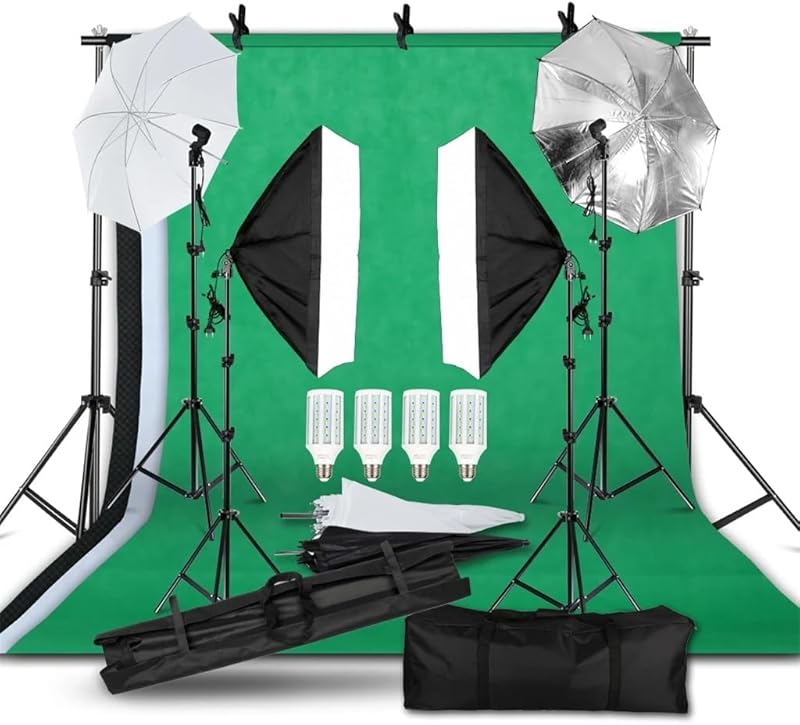 Photography Photo Studio Softbox Lighting Kit with 2x3M Backdrop Frame 4 Pcs 2M Tripod Stand