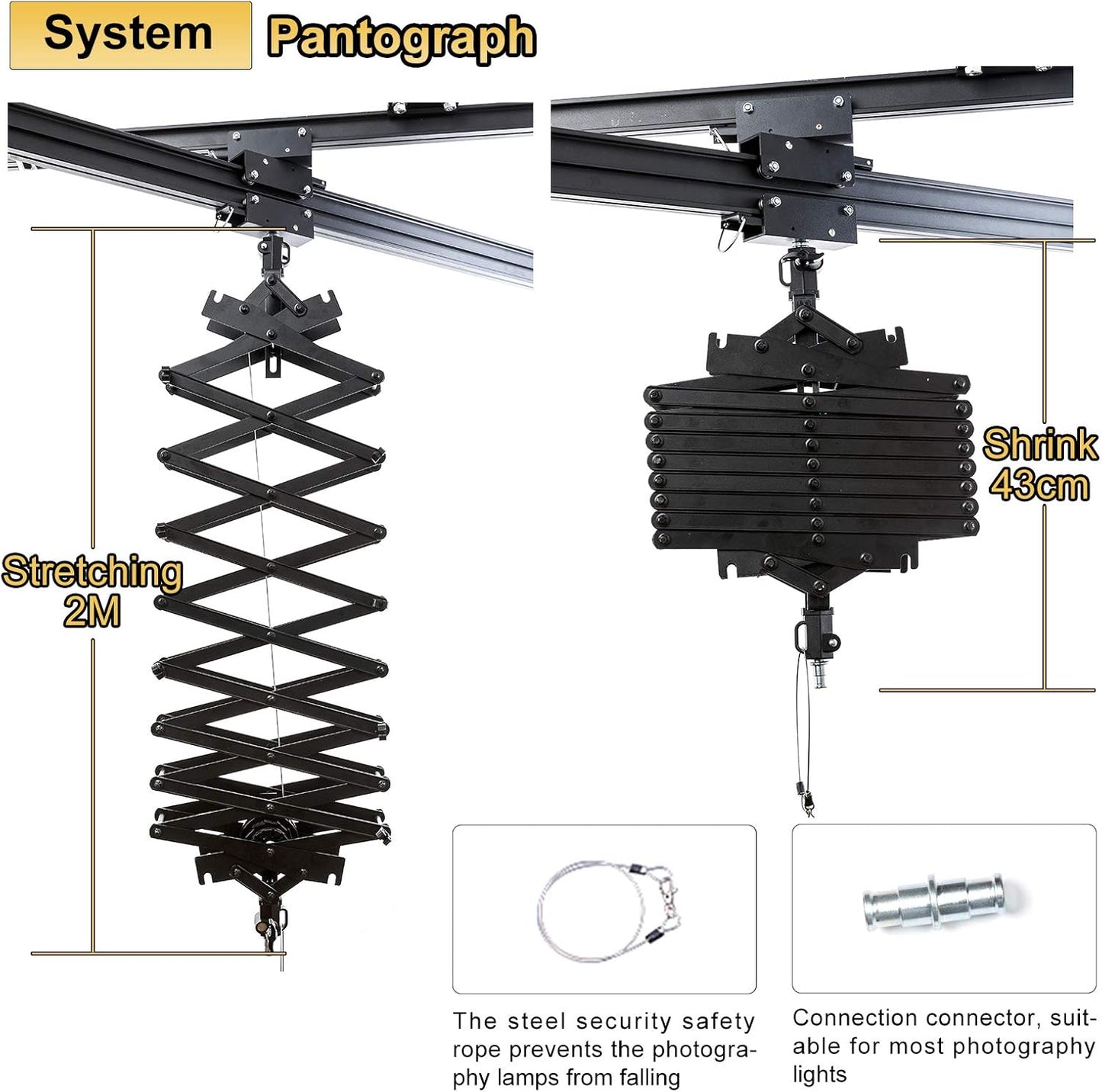 DATOUBOSS 158" x197" Studio Ceiling Rail System Pantograph Photography 4.0Mx5.0M Studio Rail Lighting System Pantograph Studio Arm 43-200CM Studio Ceiling Rail System Photography (4.0x5.0M-A1)