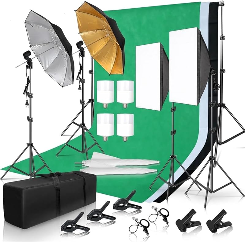 Photography Photo Studio Softbox Lighting Kit with 2x3M Backdrop Frame 4 Pcs 2M Tripod Stand