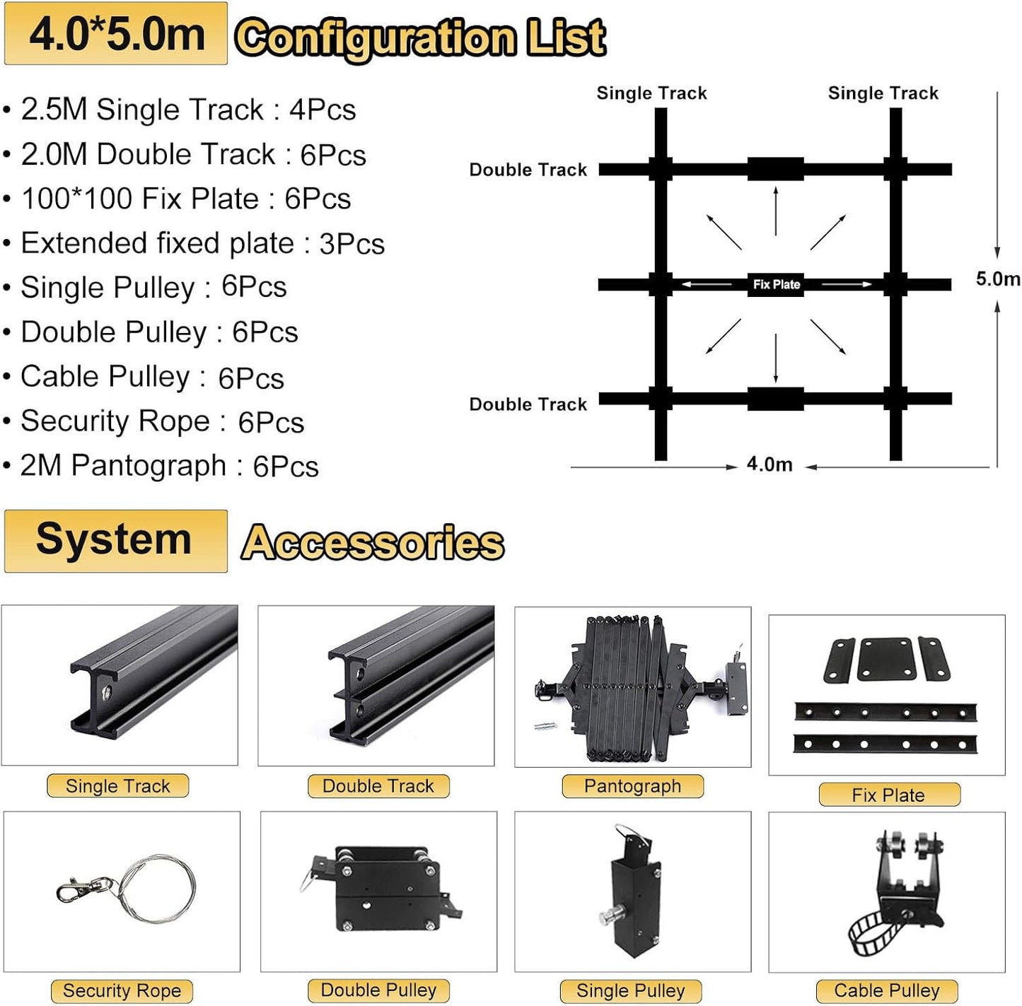 DATOUBOSS 158" x197" Studio Ceiling Rail System Pantograph Photography 4.0Mx5.0M Studio Rail Lighting System Pantograph Studio Arm 43-200CM Studio Ceiling Rail System Photography (4.0x5.0M-A1)